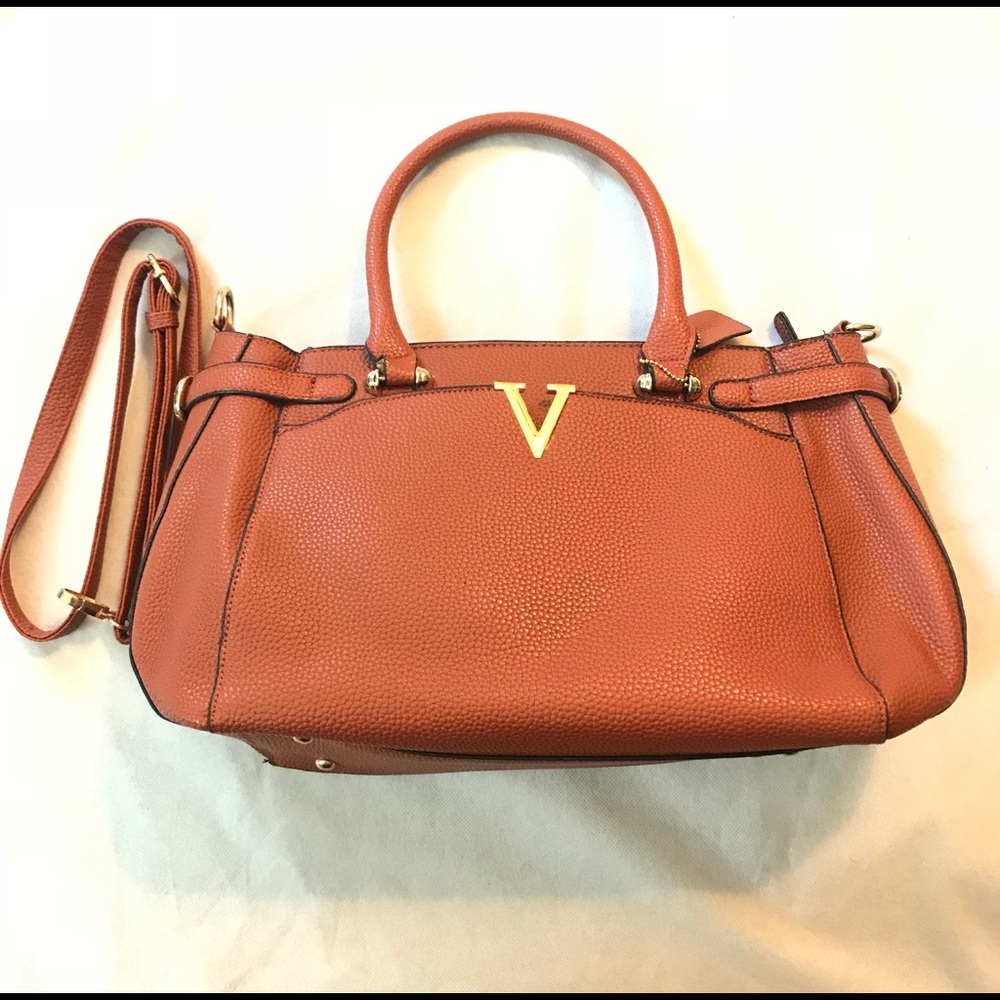 Dasein Satchel Brown Leather W/ Shoulder Strap